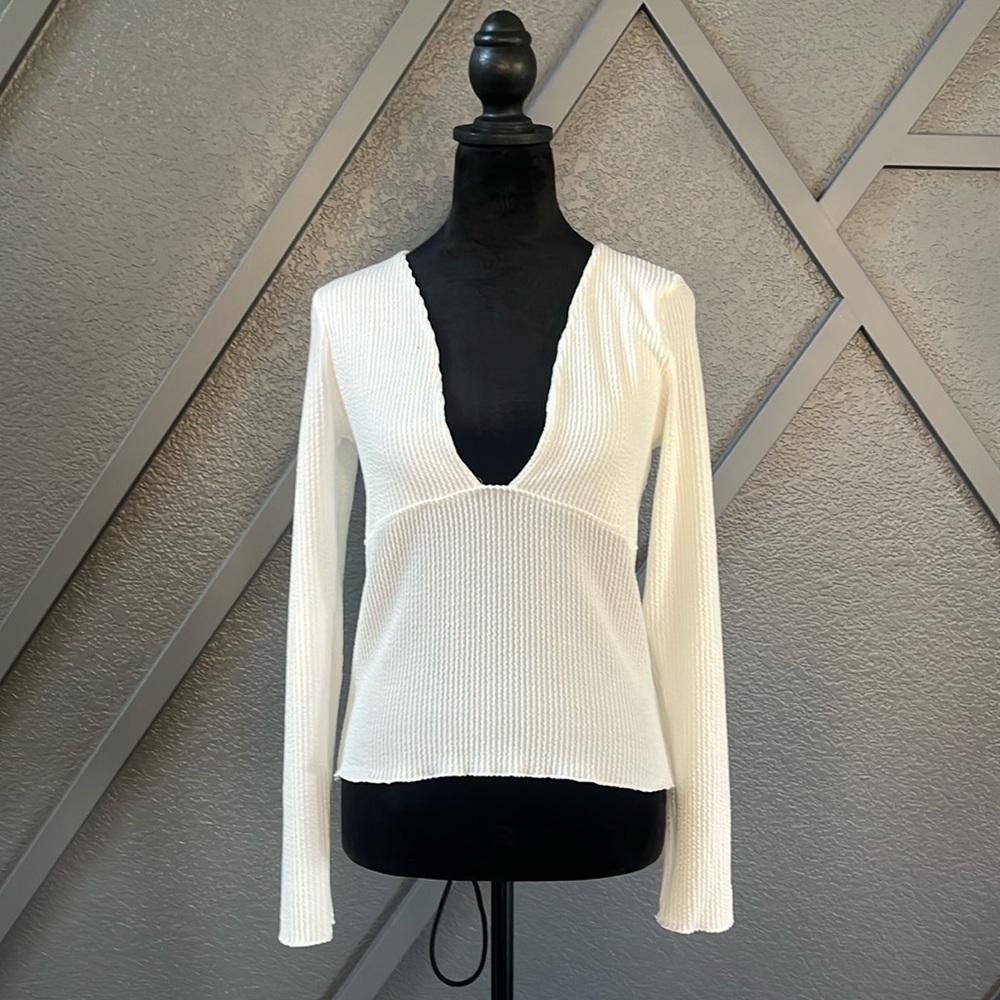 Lulus ribbed cotton long sleeve shirt